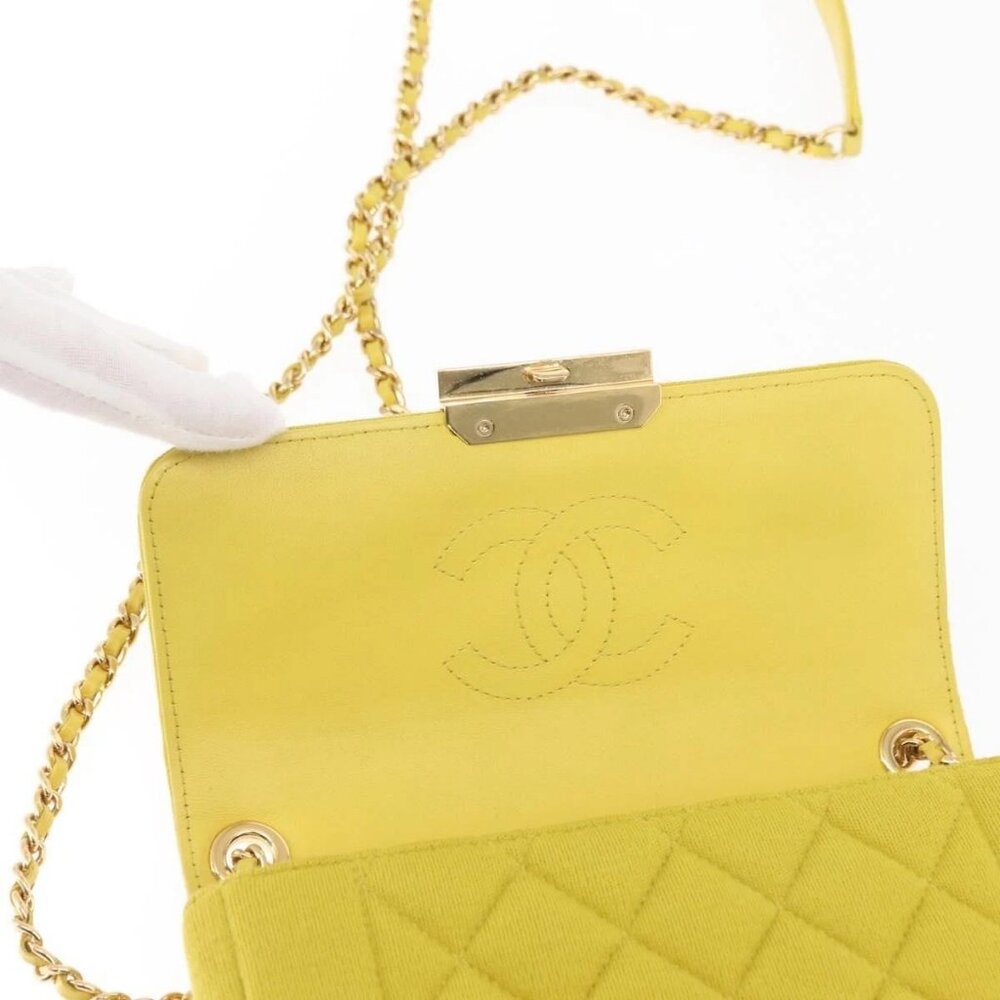 CHANEL Matelasse Chain Shoulder Bag Cotton Yellow Gold CC Auth 156510V - Picture 11 of 16